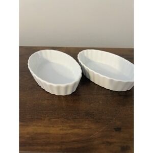HIC Porcelain Ramekins White Fluted Oven to Table Baking Dishes Set of 2
